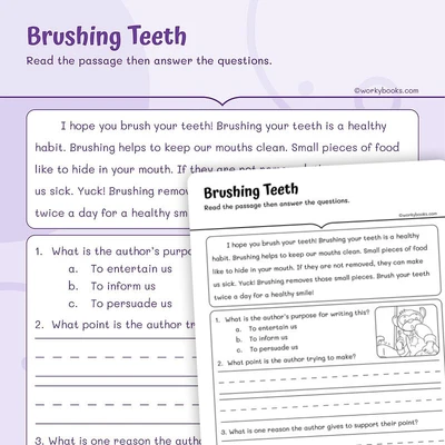 Author's Purpose Brushing Teeth - worksheet educational content