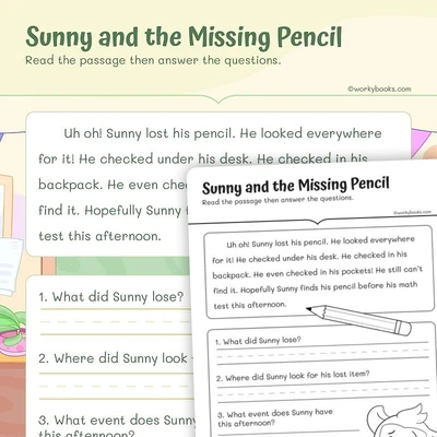 Reading —Sunny and the Missing Pencil - worksheet educational content