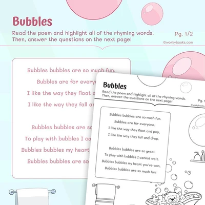 Bubbles—Rhyming Poem - worksheet educational content