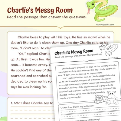 Reading Short Story—Charlie's Messy Room - worksheet educational content