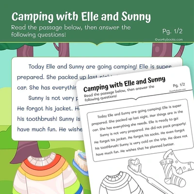 Character Traits—Camping with Elle and Sunny - worksheet educational content