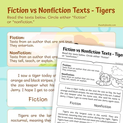 Fiction vs Nonfiction Texts — Tigers - worksheet educational content