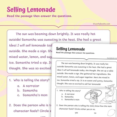 Selling Lemonade—Character perspective - worksheet educational content