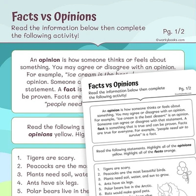 Facts vs Opinions - worksheet educational content