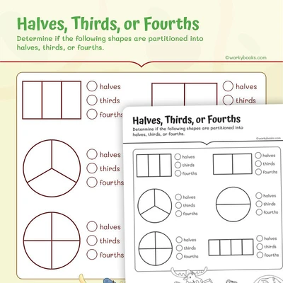 Halves, Thirds, or Fourths - worksheet educational content