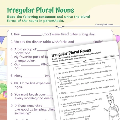 Writing Irregular Plural Nouns - worksheet educational content