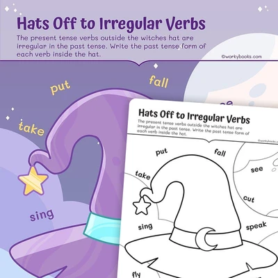 Hats Off to Irregular Verbs - worksheet educational content