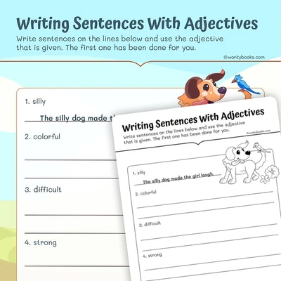 Writing Sentences with Adjectives - worksheet educational content