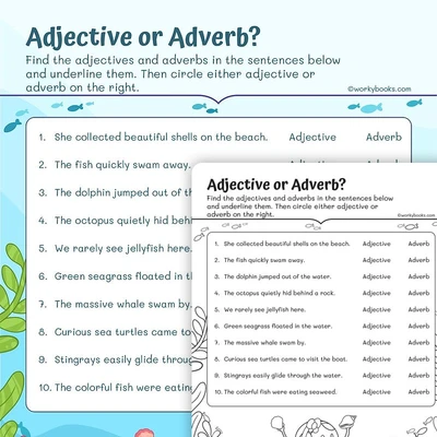 Adjective vs Adverb - worksheet educational content