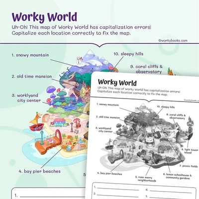 Worky World! Capitalize Locations - worksheet educational content