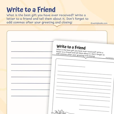 Write to a Friend! Commas in a Letter - worksheet educational content