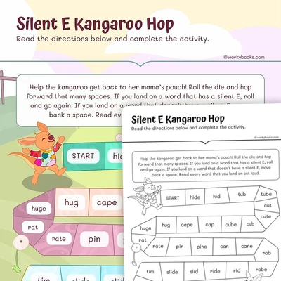 Silent E Kangaroo Hop—Board Game - worksheet educational content