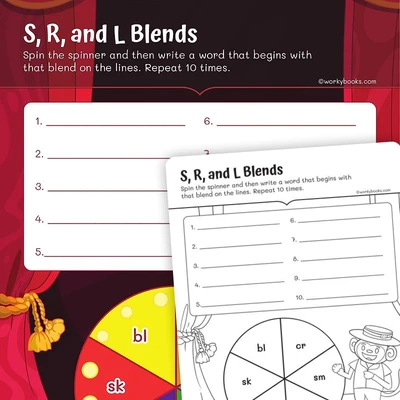 S, R, and L Blends - worksheet educational content