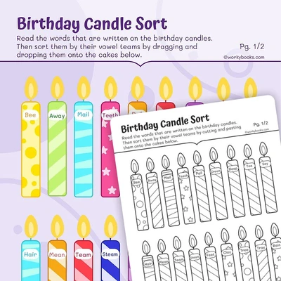 Birthday Candle Sort - worksheet educational content