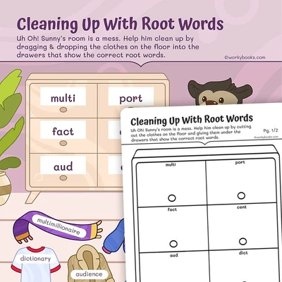Cleaning Up With Root Words - worksheet educational content
