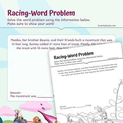 Measurement—Racing Word Problem - worksheet educational content