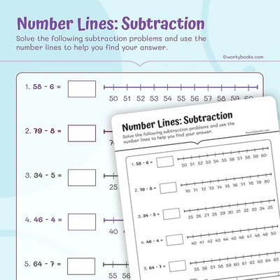 Number Lines—Subtraction - worksheet educational content