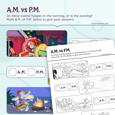 Telling Time AM vs PM - worksheet educational content