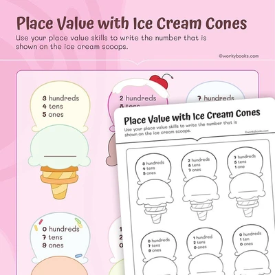 Place Value with Ice Cream Cones - worksheet educational content
