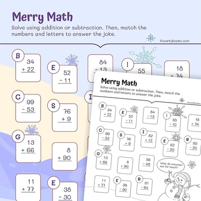 Merry Math—Adding and Subtracting within 100 | - worksheet educational content