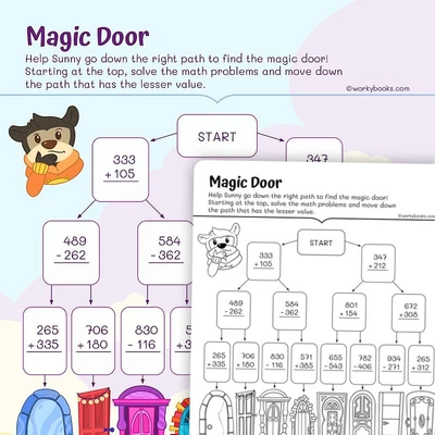Magic Door Addition - worksheet educational content