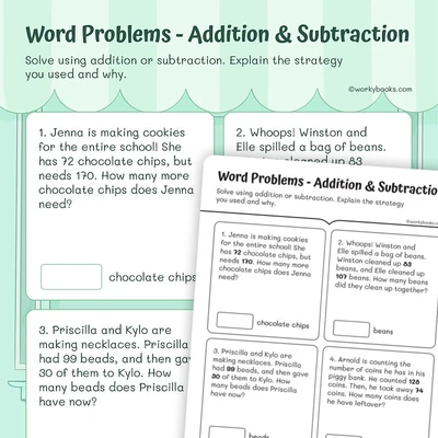 Addition & Subtraction Word Problems - worksheet educational content