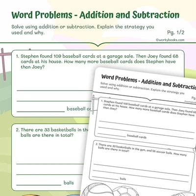 Word Problems: Addition and Subtraction - worksheet educational content