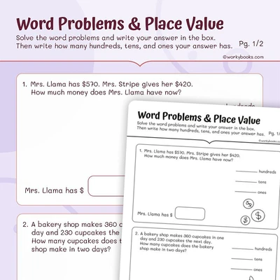 Word Problems & Place Value - worksheet educational content