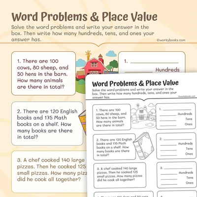 Multi step Place Value Word Problems - worksheet educational content