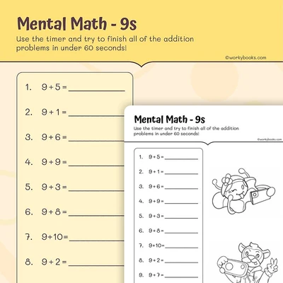 Single Digit Addition: For 9 - worksheet educational content
