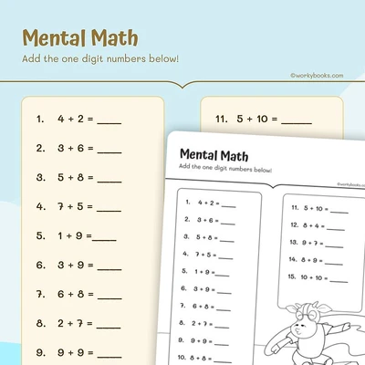 Mental Math Addition - worksheet educational content