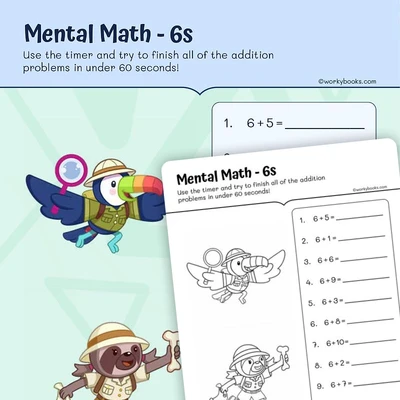 Single Digit Addition: For 6 - worksheet educational content
