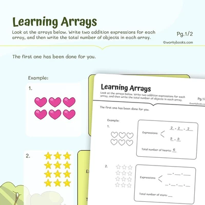 Addition—Learning Arrays - worksheet educational content