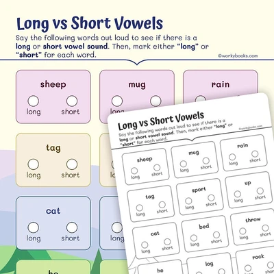 Long vs Short Vowels - worksheet educational content