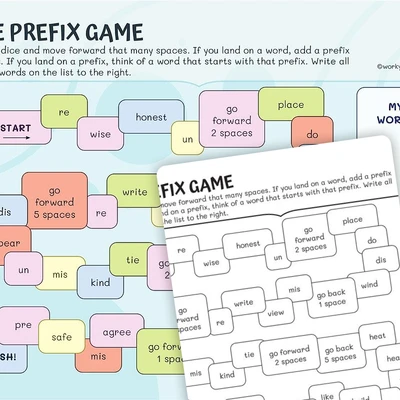 The Prefix Board Game - worksheet educational content