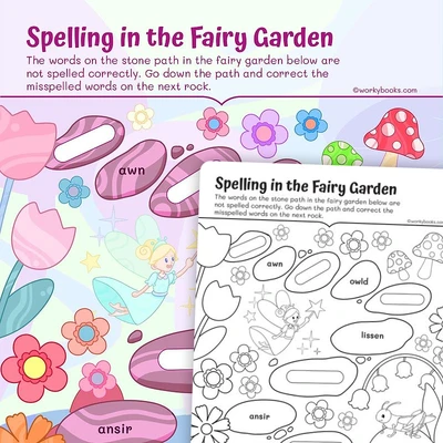 Spelling in the Fairy Garden - worksheet educational content