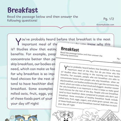 Health Breakfast—Author's Purpose - worksheet educational content