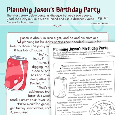 Short Story on Planning Jason's Birthday Party - worksheet educational content