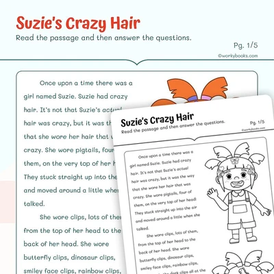 Short story on Suzie's Crazy Hair - worksheet educational content