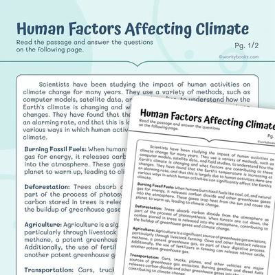 Human Factors Affecting Climate - worksheet educational content