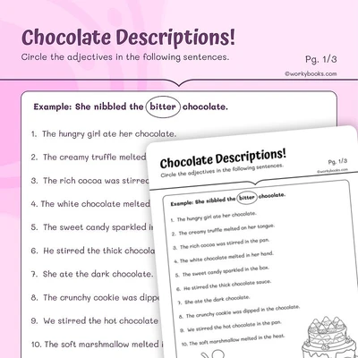 Chocolate Descriptions Adjectives - worksheet educational content