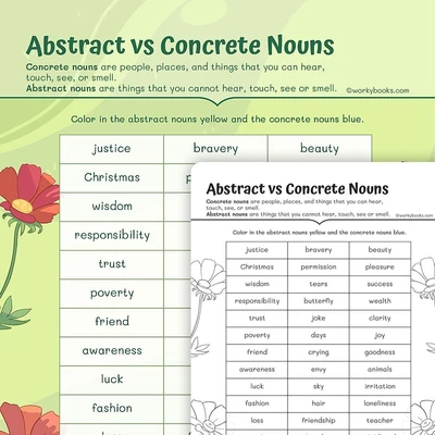 Abstract vs Concrete Nouns - worksheet educational content