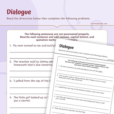 Punctuation — Dialogue - worksheet educational content