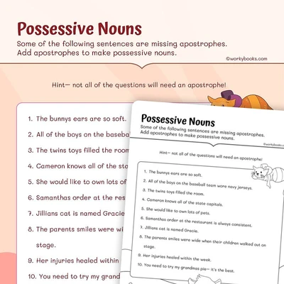 Apostrophes with Possessive Nouns - worksheet educational content