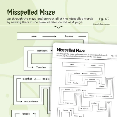 Misspelled Maze - worksheet educational content