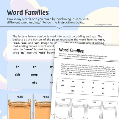 Word Families Endings - worksheet educational content