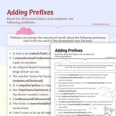 Prefix Addition - worksheet educational content