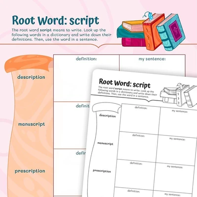Root Word: script - worksheet educational content