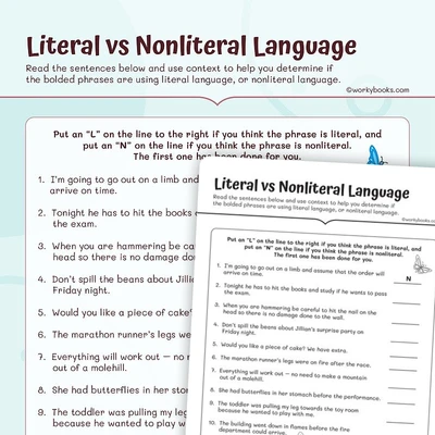 Literal vs Nonliteral Language - worksheet educational content