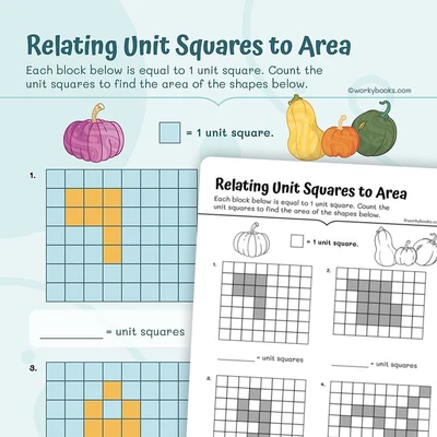 Relating Unit Squares to Area - worksheet educational content